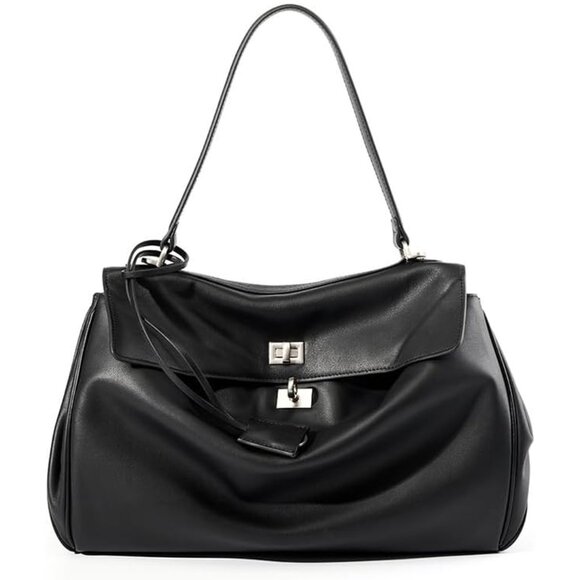 Elegant Leather Shoulder Bag - Spacious Tote for Travel &...